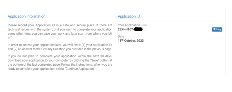 Ans&ouml;kan visum Tanzania steg 2 &ndash; skriv ner application ID
