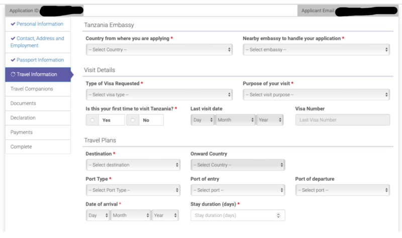 Ans&ouml;kan visum Tanzania steg 6 &ndash; fyll i obligatoriska uppgifter